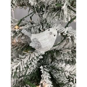 Christmas Ornament- Festive White And Silver Glistening Bird- Christmas Ornament